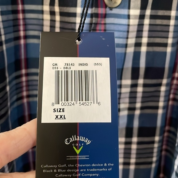 NWT Callaway Golf Short Sleeve Button Up Shirt Size XXL Blue Plaid - Picture 3 of 7